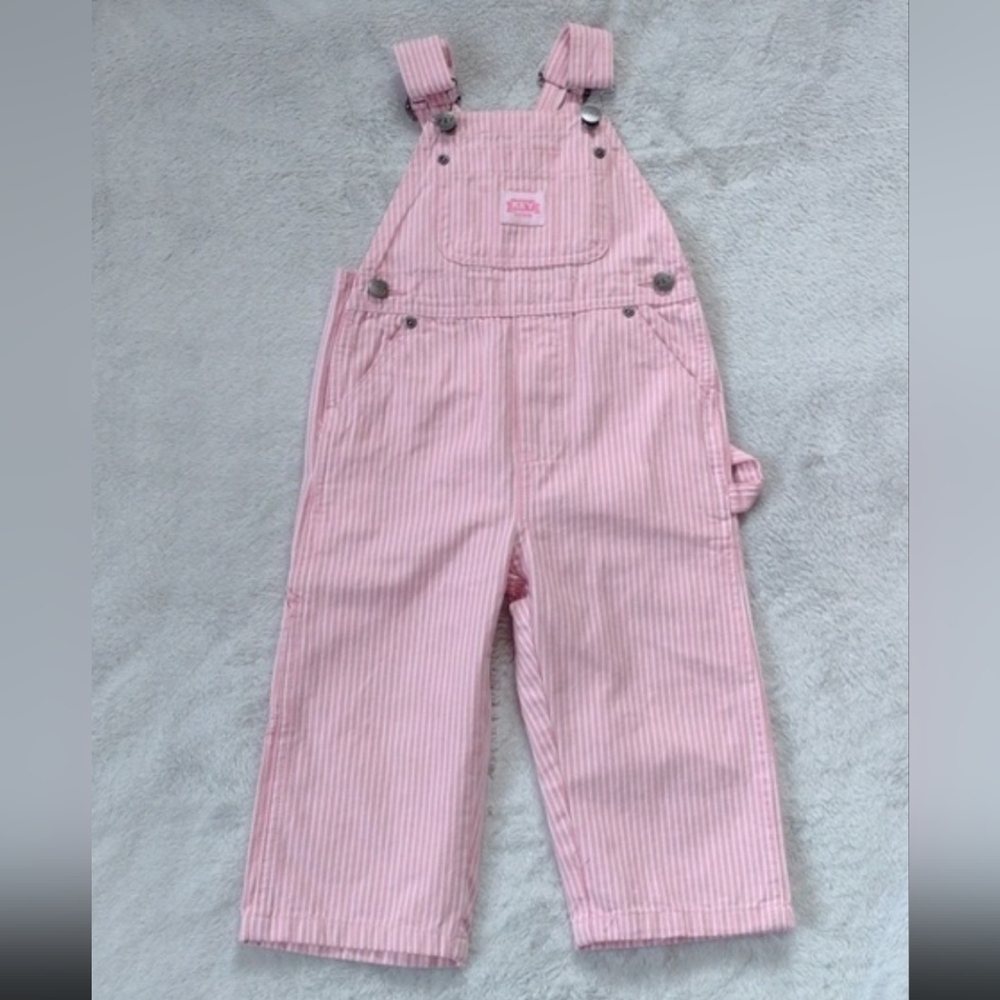 KEY Pink and White Striped Cotton Overalls Size 2T